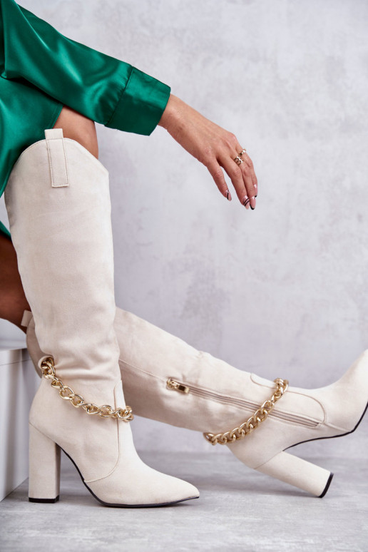 Botins aquecidos com correntes em marfim Jasmin