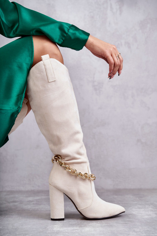 Botins aquecidos com correntes em marfim Jasmin