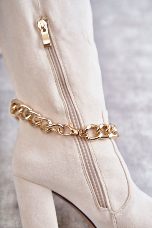 Botins aquecidos com correntes em marfim Jasmin