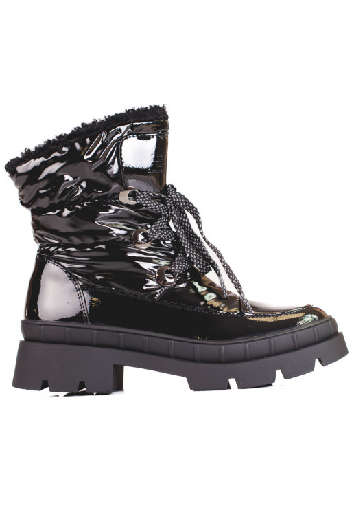 Botas de neve femininas quentes com pele Shelovet preta