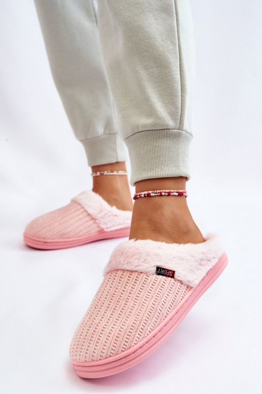 Chinelos femininos com pele rosa Leriss