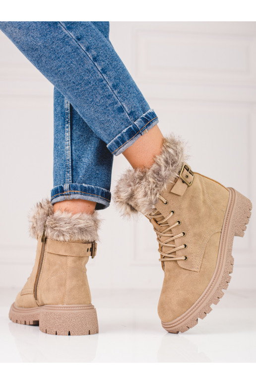 Botas femininas bege escuro com pele Shelovet