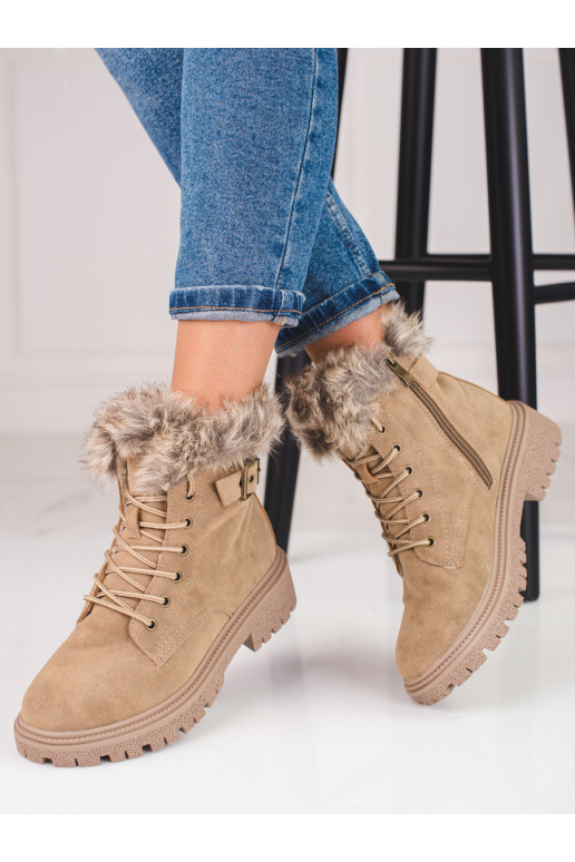 Botas femininas bege escuro com pele Shelovet