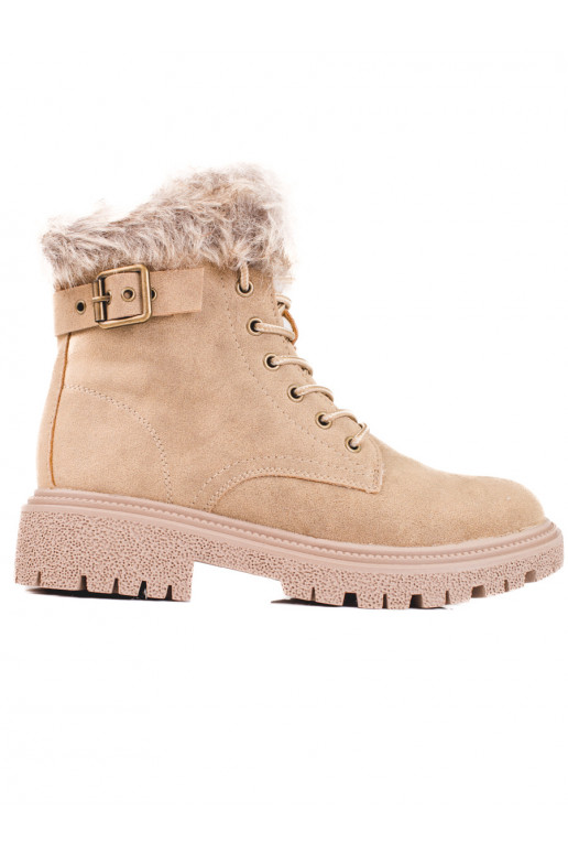 Botas femininas bege escuro com pele Shelovet