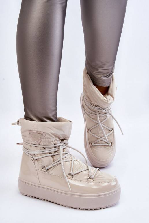 Botas femininas de neve com cordões aquecidos Carrios Ivory