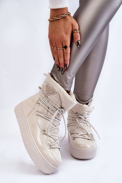 Botas femininas de neve com cordões aquecidos Carrios Ivory