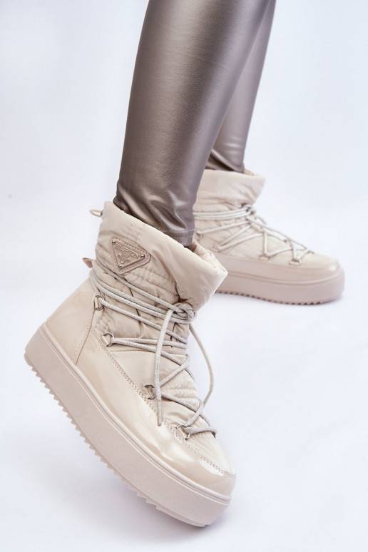 Botas femininas de neve com cordões aquecidos Carrios Ivory