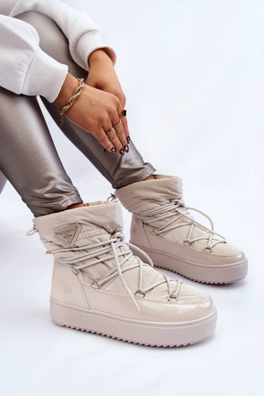 Botas femininas de neve com cordões aquecidos Carrios Ivory