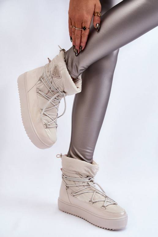 Botas femininas de neve com cordões aquecidos Carrios Ivory