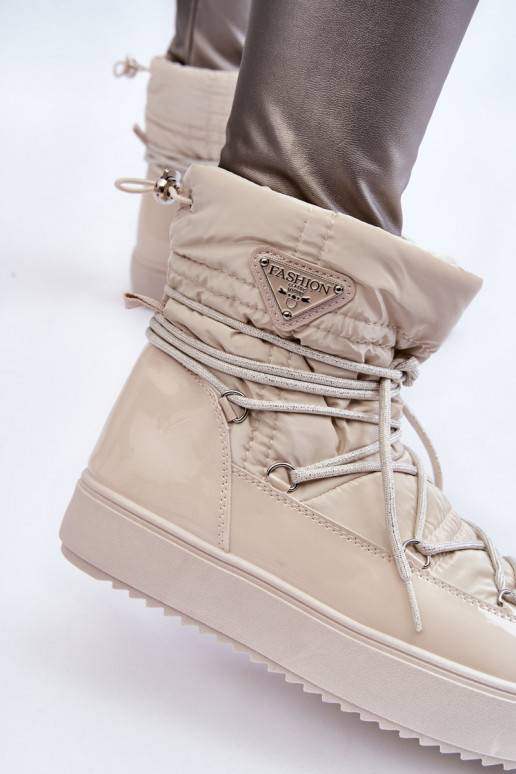 Botas femininas de neve com cordões aquecidos Carrios Ivory