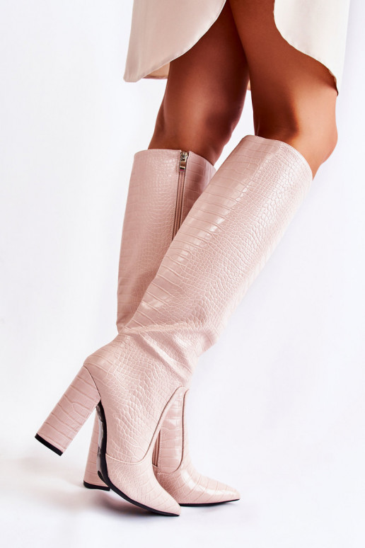 botas longas com salto bege Constância