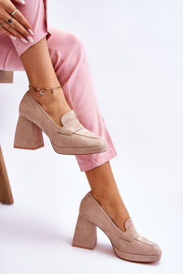 Sapatos de camurça cor areia com salto largo e plataforma Adriel 2