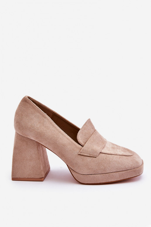 Sapatos de camurça cor areia com salto largo e plataforma Adriel