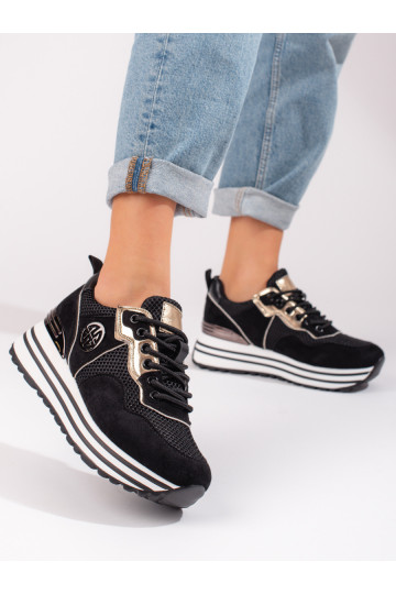 Sapatos casuais femininos Potocki pretos com cadarço