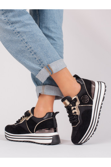 Sapatos casuais femininos Potocki pretos com cadarço 2