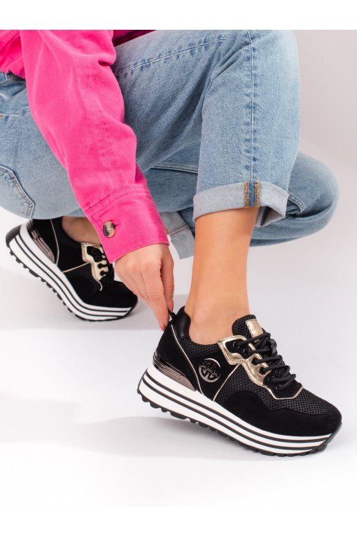 Sapatos casuais femininos Potocki pretos com cadarço