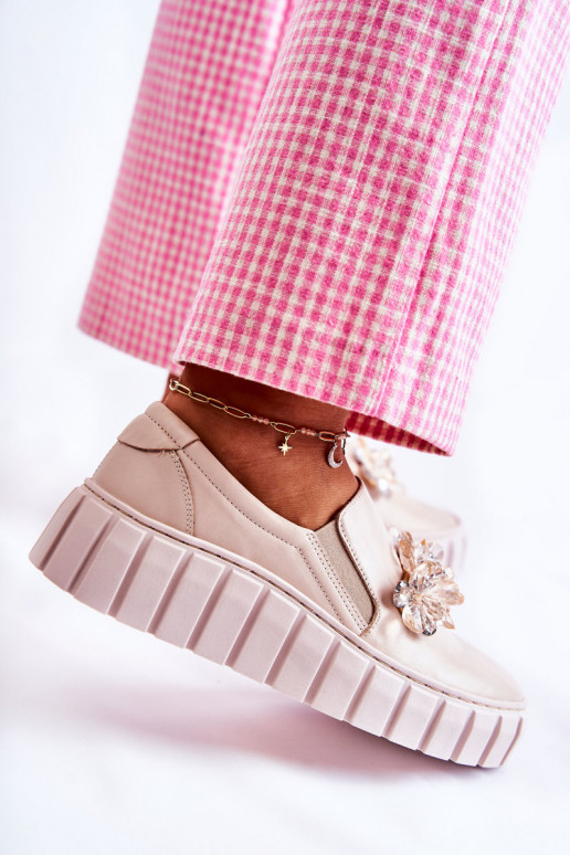 Tênis Slip-On com enfeites bege Mirana Tênis Slip-On com enfeites bege Mirana