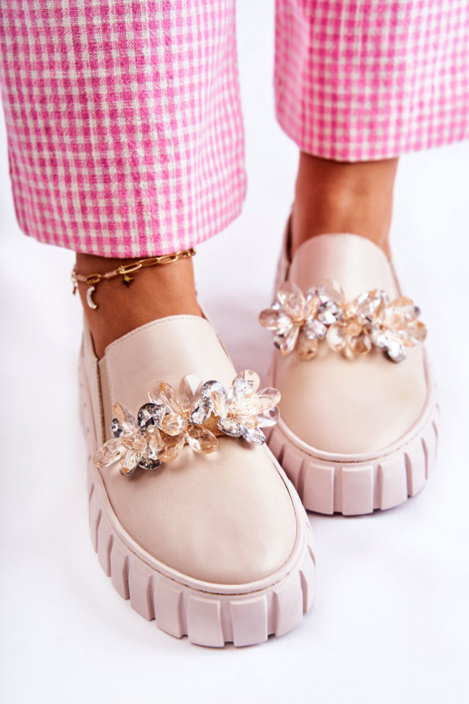 Tênis Slip-On com enfeites bege Mirana Tênis Slip-On com enfeites bege Mirana