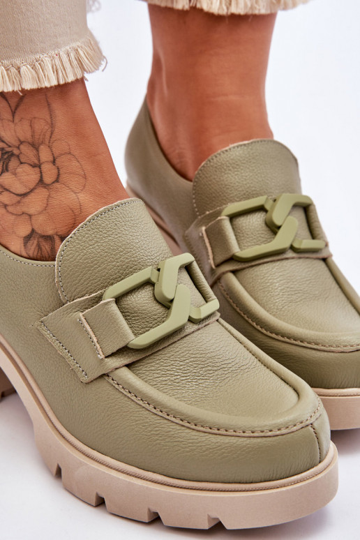 Sapatos de salto elegante com enfeites na cor verde Harmell