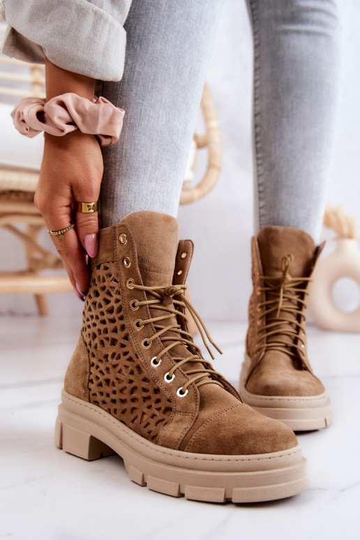 Botins perfurados em camurça marrom Aileen