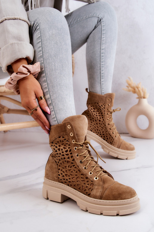 Botins perfurados em camurça marrom Aileen