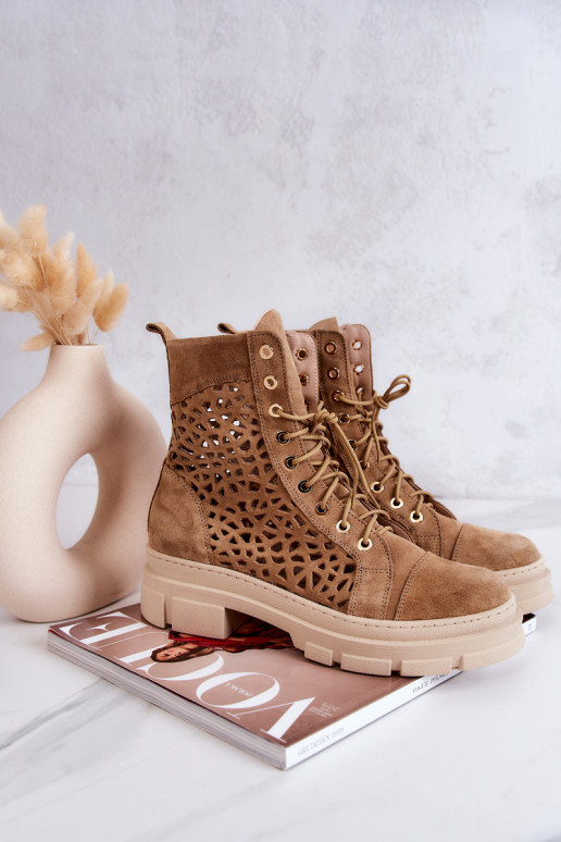 Botins perfurados em camurça marrom Aileen