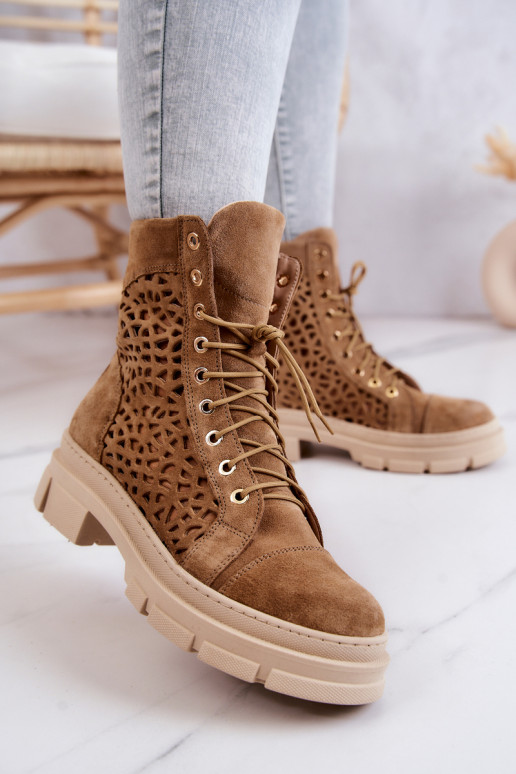 Botins perfurados em camurça marrom Aileen