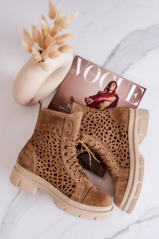 Botins perfurados em camurça marrom Aileen