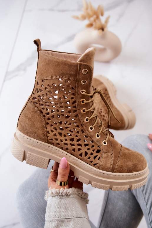 Botins perfurados em camurça marrom Aileen