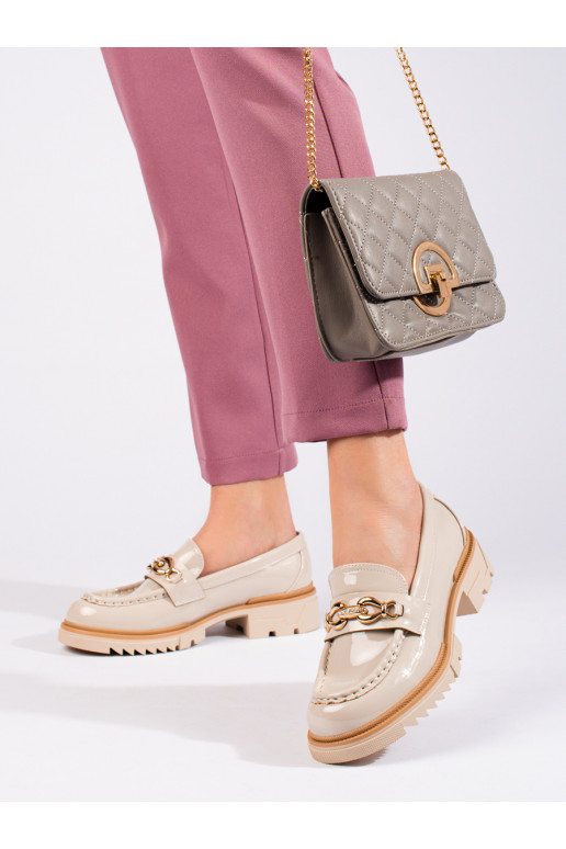 Botins cor areia com detalhes dourados Shelovet com efeito laca