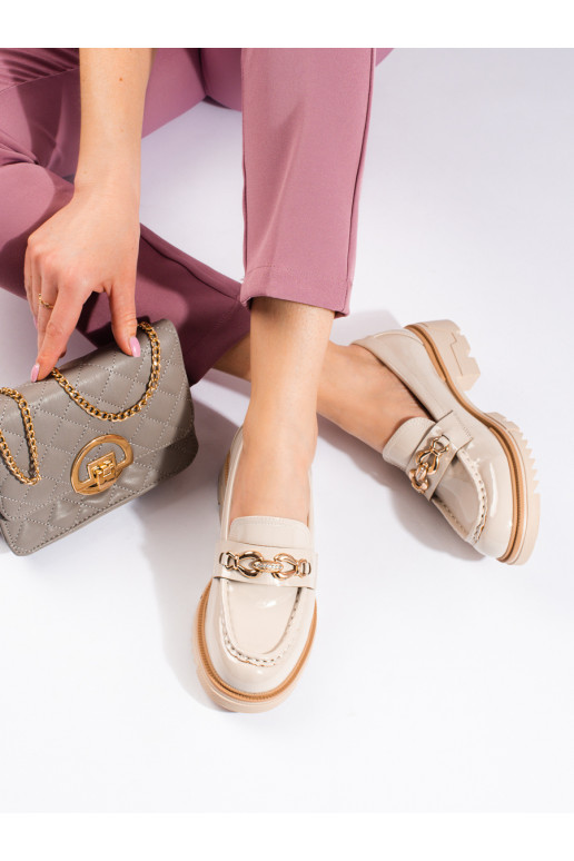 Botins cor areia com detalhes dourados Shelovet com efeito laca