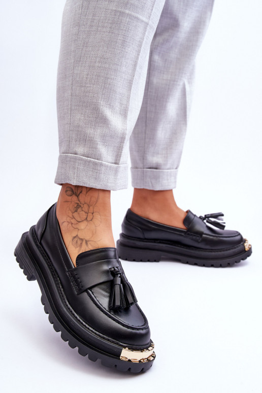 Mocassins com franjas na cor preta Lonisa