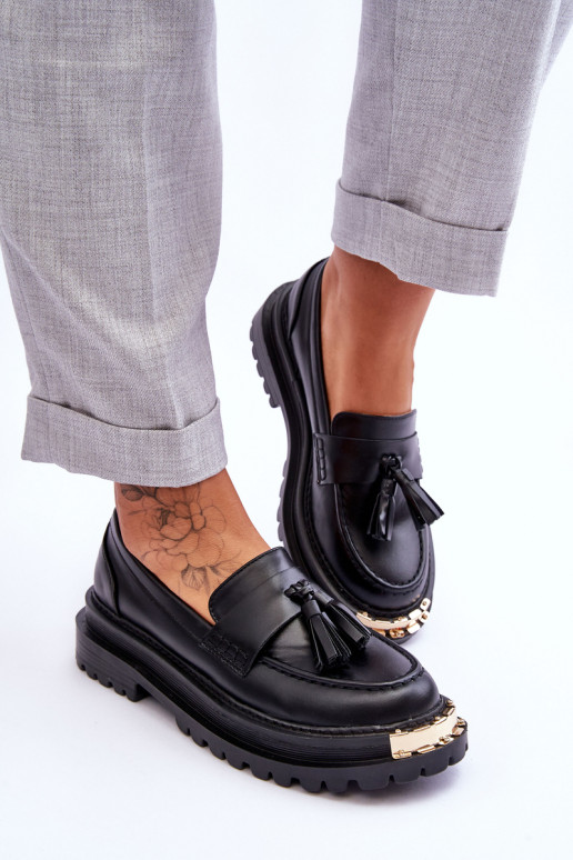 Mocassins com franjas na cor preta Lonisa