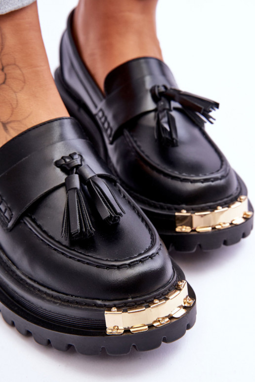 Mocassins com franjas na cor preta Lonisa