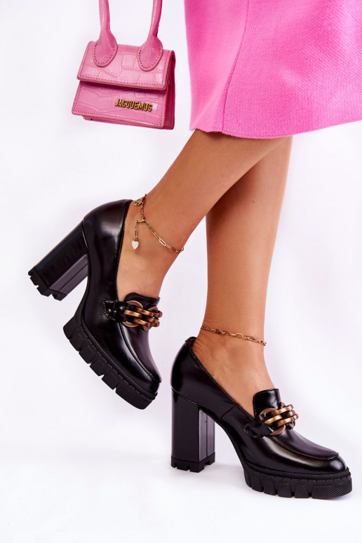 Sapatos pretos I Sapatos com plataforma e salto largo