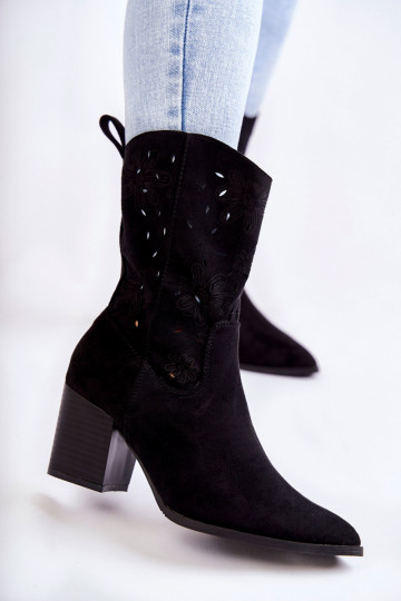 botas de camurça estilo cowboy em preto Ariane