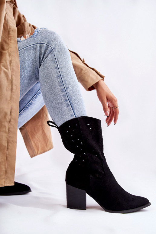 botas de camurça estilo cowboy em preto Ariane