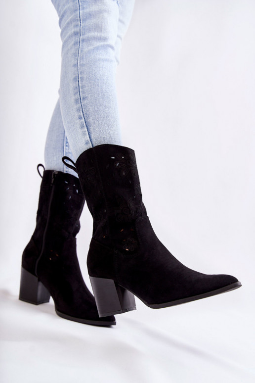 botas de camurça estilo cowboy em preto Ariane