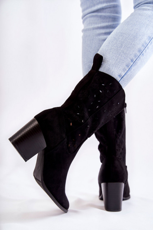 botas de camurça estilo cowboy em preto Ariane