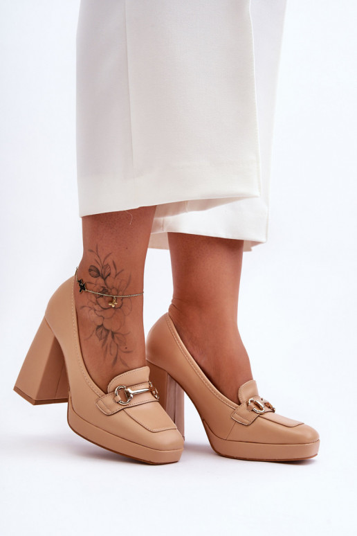 Sapatos elegantes com salto largo bege Nude Rouse