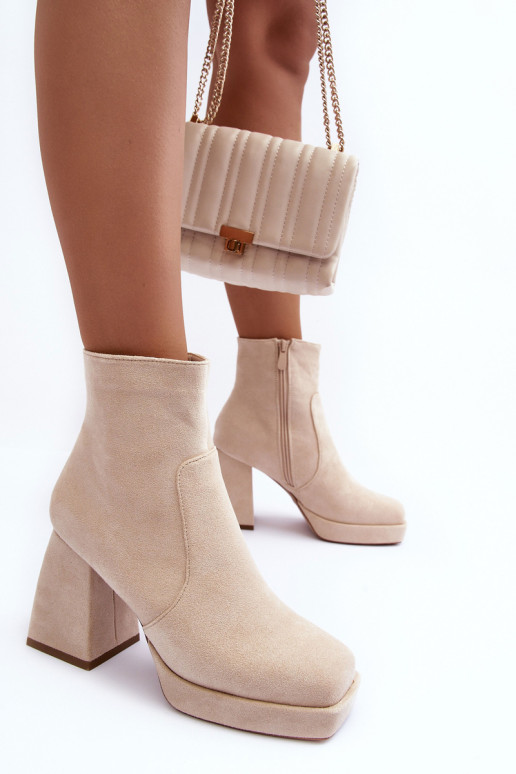 Botas de camurça de salto largo Abnous marfim