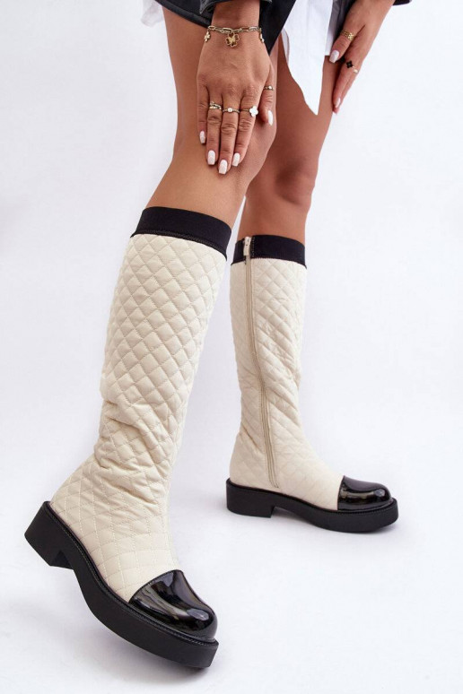 botas longas acolchoadas bege Amalfri com salto largo