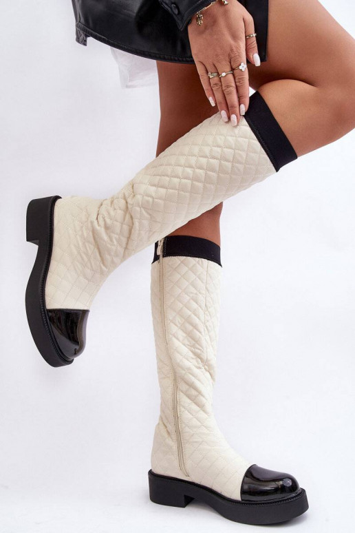 botas longas acolchoadas bege Amalfri com salto largo