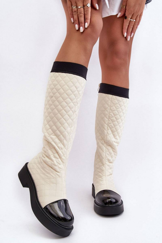 botas longas acolchoadas bege Amalfri com salto largo