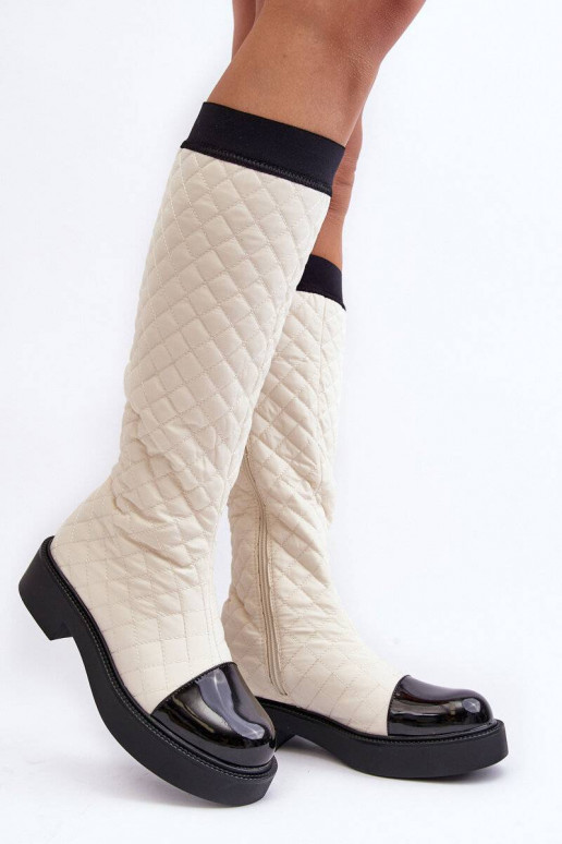 botas longas acolchoadas bege Amalfri com salto largo