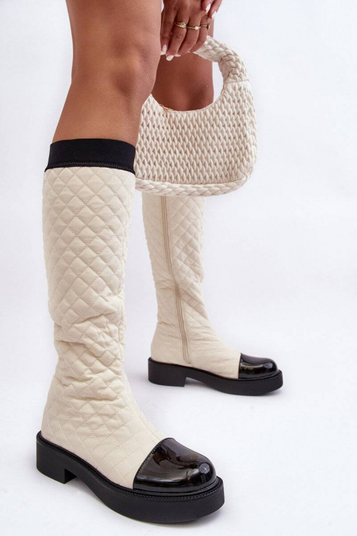 botas longas acolchoadas bege Amalfri com salto largo