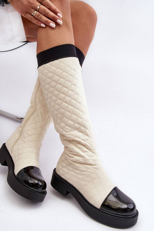 botas longas acolchoadas bege Amalfri com salto largo