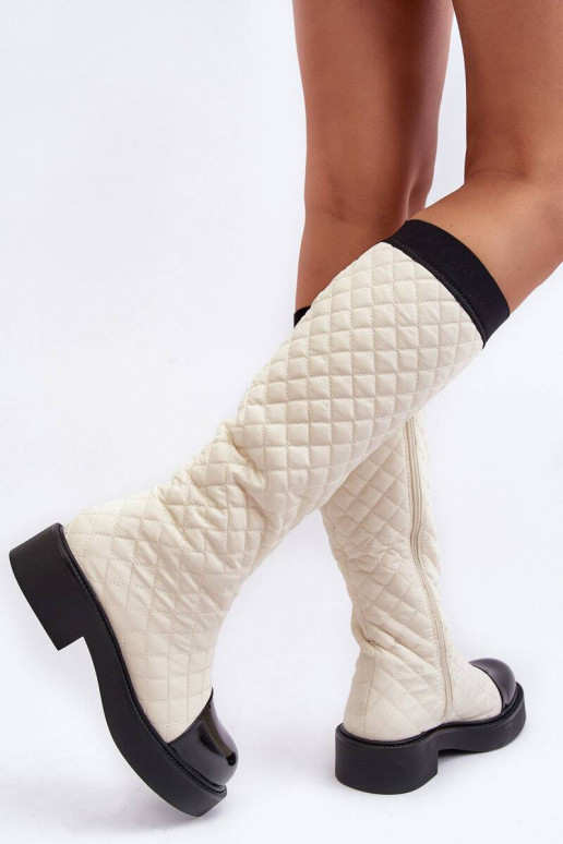 botas longas acolchoadas bege Amalfri com salto largo