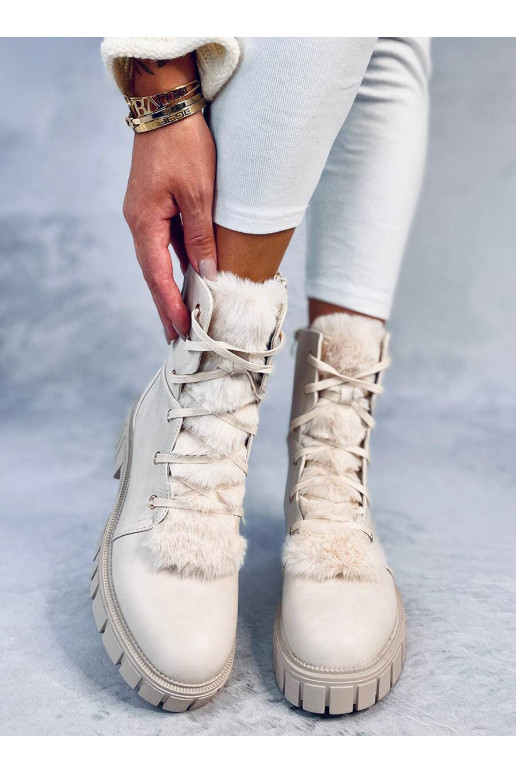 Botas MELVIN BEIGE com cadarço e pele