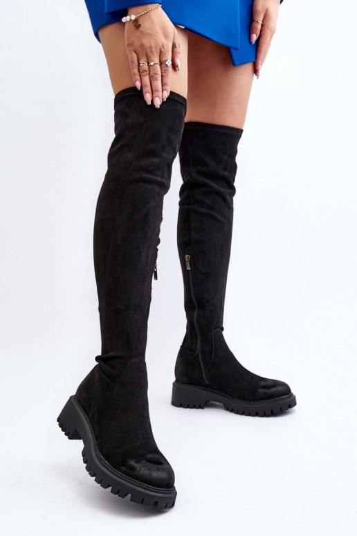 Botas acima do joelho com salto largo em La.Fi preta